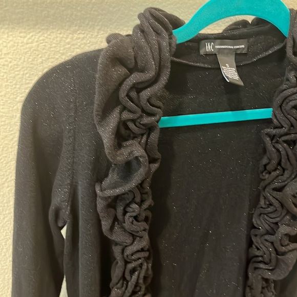 INC Sweater cardigan ruffled sweater black - Picture 3 of 5